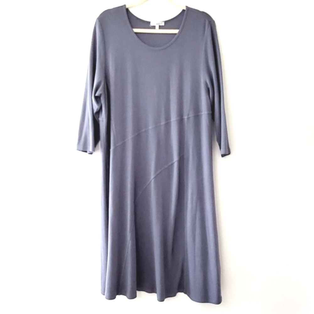 Kleen Cotton Modal A-line Dress Size 1X Lagenlook Soft Relaxed Fit Pullover Midi